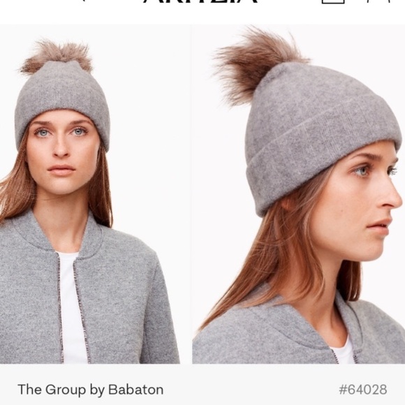 Aritzia Accessories - Aritzia The Group Babaton Eton Peak Beanie Hat Gray Wool Yak Blend Fur Pompom